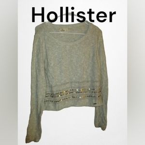 Y2K Hollister Sequined Ecru Sweater - Size: S - Vintage - Y2K - Size: S